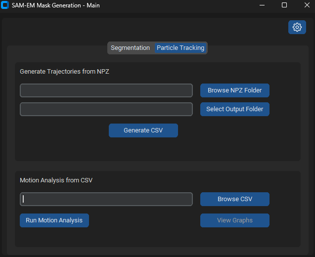 Particle Tracking Main Screen