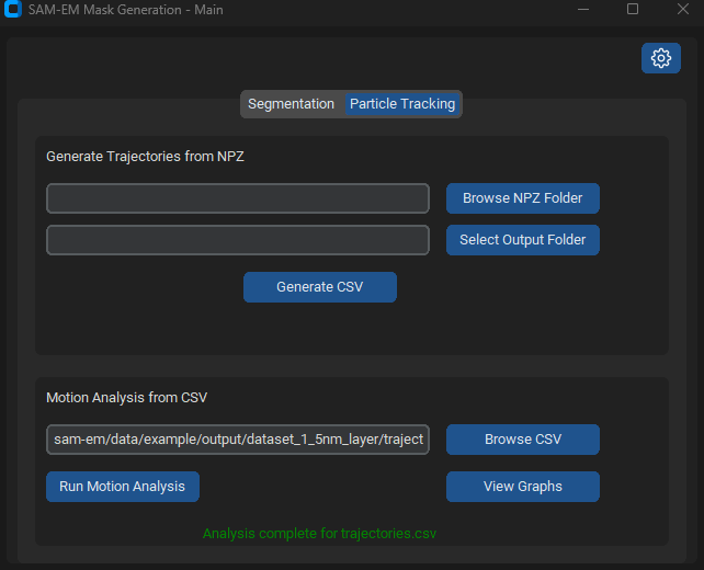 Particle Tracking Main Screen